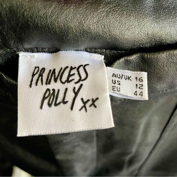 Princess Polly Encore Black Vegan Leather Straight Leg Pleated Pants Size 12 - Picture 12 of 14